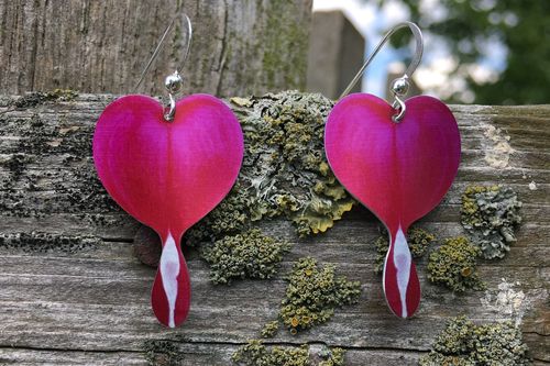 Bleeding Heart flower earrings by Photofinish Jewellery